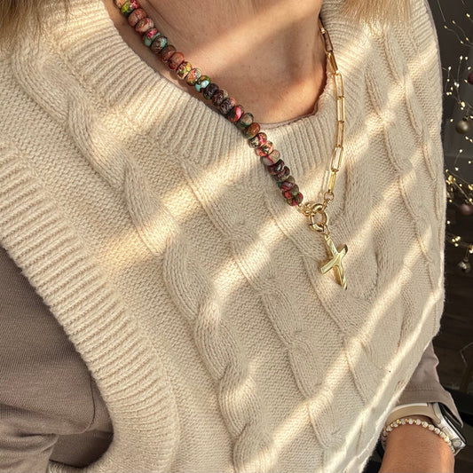 Cozy Colorful Paper Clip Chain Beaded Necklace with Charm - Limited Edition