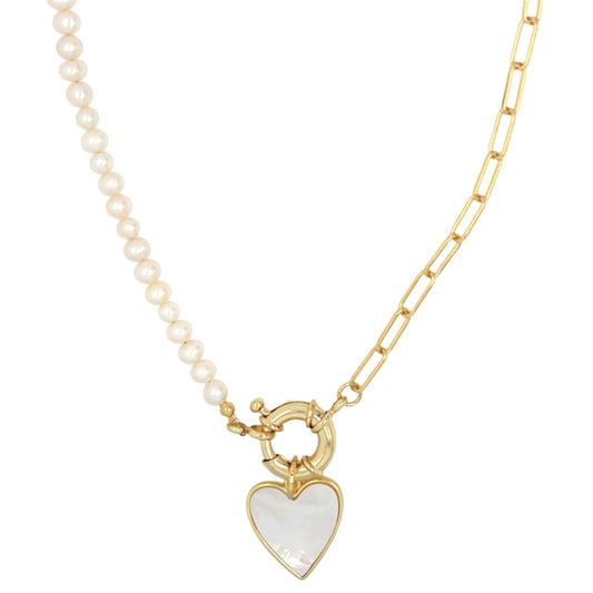 Patricia Pearl and Paper Clip Chain Necklace with Charm